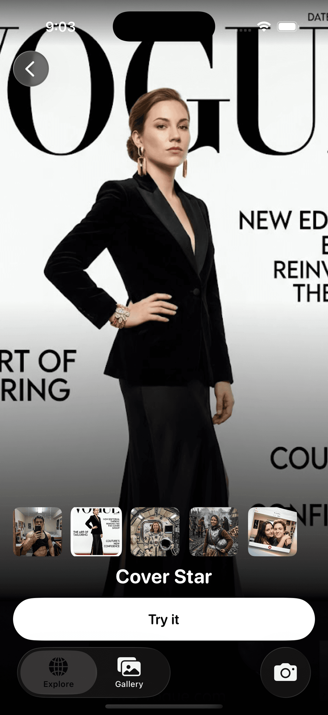 Picxo AI Cover Star template preview with Vogue-style cover