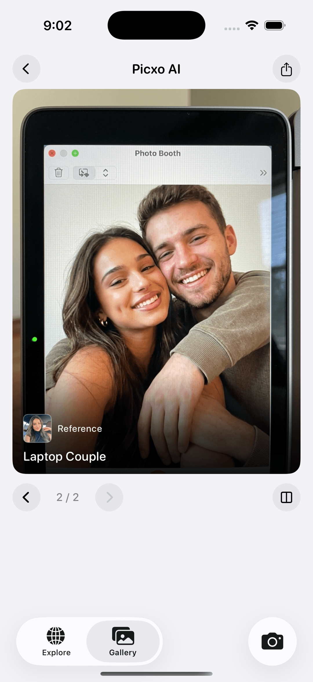 Picxo AI template result showing Laptop Couple with reference thumbnail